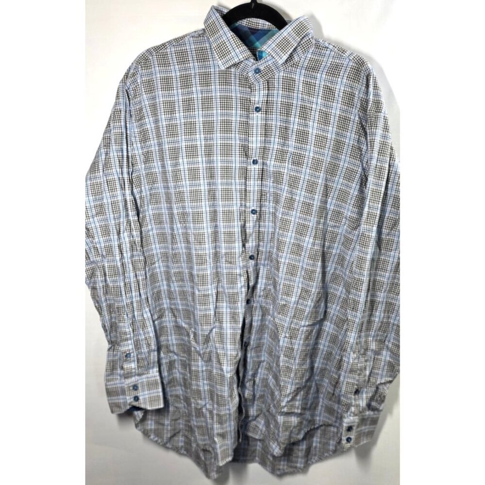 Thomas‎ Dean Shirt Big Mens Plus Size XXL Plaid Pima Cotton Blue Black Checkered